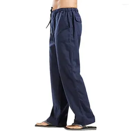Men's Pants Men Versatile Sweatpants Elastic Waist Trousers Cotton Linen Casual With For Travel School