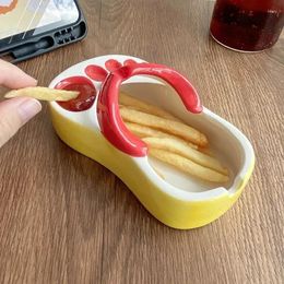 Plates Lovely Flip Flops Ketchup Soy Sauce Dipper Portable Ceramic Salad Saucer Dipping Bowl Cute Mini Plate Seasoning Container