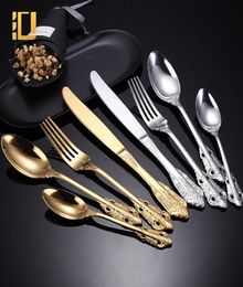 24Pcs Baroque Style Royal Cutlery Set Gold Luxury Dinnerware Stainless Steel Knife Fork Spoon Tableware For Dishwasher Safe7497245