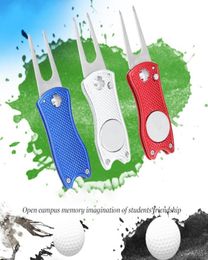 Mini Foldable Golf Divot Tool With Ball Marker Pitch Cleaner Pitchfork Accessories Putting Green Fork Training Aids8294052