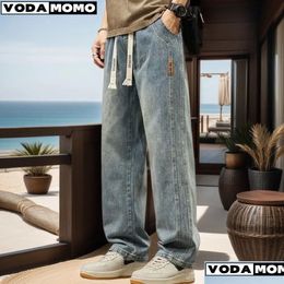 Men'S Shorts 2024 Elastic Loose Straight Jeans Mens Wide Legged Denim Pants Casual Trousers Korean Style Sportswear Clothing 240326 D Dhtlt