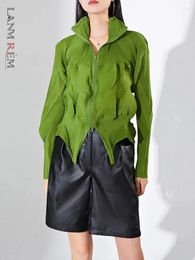 Women's Blouses LANMREM Zipper Pleated Shirts Irregular Ruffled Long Sleeves Versatile Fashion Top Female 2024 Design Fold Clothing 2DA2010