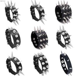 Other Bracelets DIEZI Personality Hip Hop Men Spiked Rock Bracelet Bangle Women Vintage Punk Cosplay Black PU Leather Wrap Bracelet New JewelryL240415