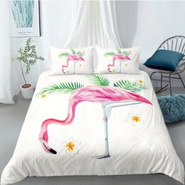 Bedding Sets 3D Animal Duvet Cover Set Quilt Covers Pillow Cases Full Twin Double Single Size Flamingo Design White Bedclothes