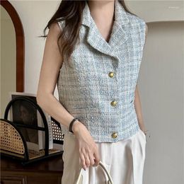 Women's Vests Women Small Fragrant Suit Collar Vest Coat Fashion Sleeveless Casual Basic Korea Chic Loose French Female Tweed Summer
