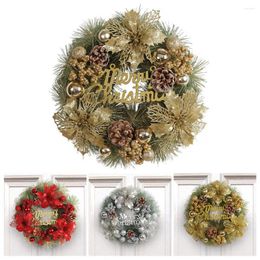 Decorative Flowers Christmas Artificial Garland Holiday Wreaths Glittery Letter Sign Flower Ball Pine Cone For Indoor/outdoor Windows