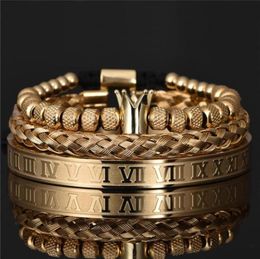 3pcs set Luxury Roman Royal Crown Charm Bracelet Men Stainless Steel Geometry Pulseiras Open Adjustable Bracelets Couple Jewellery G5261317