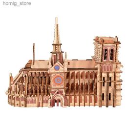 3D Puzzles DIY 3D Wooden Puzzle Notre Dame De Paris Dimensional Model Learning Educational Games Toys for Children Architecture Decoration Y240415