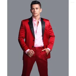 Men's Suits Red Stain Single Breasted Men Suit Two Pieces(Jacket Pants) Black Lapel Outfits Chic Casual Party Prom Wedding Set