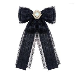 Bow Ties Lace Ribbon Pearl Crystal Tie Brooch British Korean Women's College Style Uniform Suit Shirt Accessories Collar Flower Pins