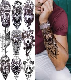 Tiger Black Tribal Totem Temporary Tattoo For Men Women Kids Fake Wolf Panda Lion Death Skull Tattoo Sticker Geometric Arm Tatos5433772