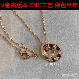 Designer Cartres Round Cake Double Ring Full Diamond Necklace Womens V Gold High Version 18K Rose New Advanced Light Luxury Collar Chain