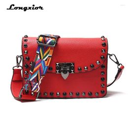 Shoulder Bags Women Messenger Rivet Small Female Flap Design 2 Wide Straps Bag Red WH02