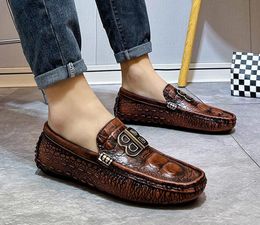 Crocodile Men Designer Wedding Dress Party Casual Shoes Genuine Leather Fashion Letter Buckle Spring Comfort Flats Leisu