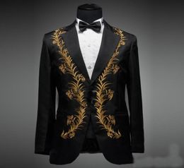 2017 Slim Fit Embroidered Mens Suits Notched Lapel Groom Tuxedos Prom Men Suits Formal Wear Blazers jacketpantsbow8954653