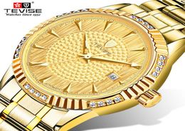 Top Brand TEVISE Golden Automatic Men Mechanical Watches Torbillon Waterproof Business Gold Wrist watch5429851