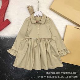 Girl's Casual Autumn Little Lapel Splice Princess Dress Middle Big Boy's British Style Foreign Long Sleeve