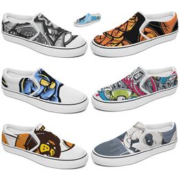 Customised Slip On Casual Shoes Men Women Classic Canvas Sneaker Black White Pink Brown DimGray Fire Red Mens Trainers Outdoor Shoe GAI