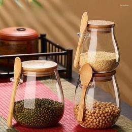 Storage Bottles Bamboo And Wood Cover Kitchen Tank Grain Moisture Proof Sealed Transparent High Borosilicate Glass