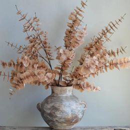 Decorative Flowers 34" Fall Beige Artificial Eucalyptus Leaf Branch Fake Plant Vintage Autumn Winter Home/Wedding Decorations DIY Florals