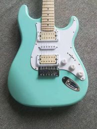 Cables Special Deal Light Green Colour ST Electric Guitar Solid Body Maple Fretboard White PickGuard HSH Pickups Free Shipping