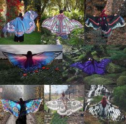 2018 Women Butterfly Wing Large Fairy Cape Scarf Bikini Cover Up Chiffon Gradient Beach Cover Up Shawl Wrap Peacock Cosplay Y181026212256