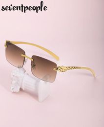 Sunglasses Rimless Rectangle Women 2022 Channel Frameless Square Sun Glasses For Men Unique Leopard Temples Eyewear7028420