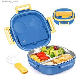 Bento Boxes Stainless Steel Kid Bento BoxLeak Proof3-CompartmentLunch Box with Cutlery-Ideal Portion Sizes for Aes 1 to 3 Blue L49