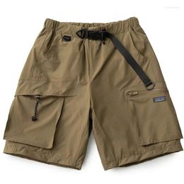 Men's Shorts Summer Buckle Belt Ice Silk Retro Multi-pocket Cargo Pants