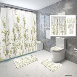 Shower Curtains Natural Plants And Flowers Waterproof Curtain Floor Mat Set 3D Digital Printing Home Decoration Non-slip Bath