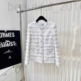 Women's Jackets designer Spring and Summer Cha Display White, High Grade Elegant temperament, Small Fragrance Round Neck Single breasted Thick Tweed Woven Coat NPPU