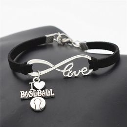 Whole New Sport Punk Antique Silver I Love Baseball Soccer Basketball Volleyball Football Charm Pendant Infinity Love Leather6825540