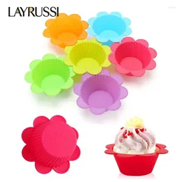 Baking Moulds LAYRUSSI Flower Round Silicone Cake Molds Muffin Cup Cupcake Tools DIY Decorating Birthday Party Supplies 12pcs