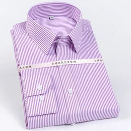 Mens Classic Striped Printed Wrinkle-Resistant Dress Shirts 100% Cotton Regular-Fit Formal Business Long-Sleeve Non-iron Shirt 240403