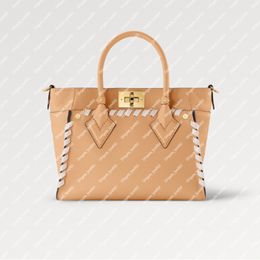 Explosion NEW women's On My Side PM M21585 Arizona Brown perforated calf leather Hook closure Zipped pocket Flat pocket handbag hand-braided brings style casual look