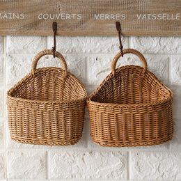 Kitchen Storage Basket with Handle Woven Hanging Baskets for Living Room Fruit Sundries Organiser Home Decor Handwoven 240409