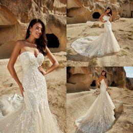 Eddy K Luxurious Wedding Dresses Sweetheart Button Back Bridal Gowns Custom Made Lace Appliques Sweep Train Mermaid