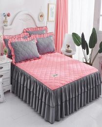 1pc Bed skirt princess mattress cover pink blue Summer Korean style solid bed cover full queen king size bedding set6119231
