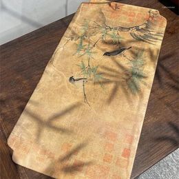 Tea Napkins Fragrant Cloud Yarn Dark Flower Bamboo Bird Figure Long Waterproof Mat Chinese Ceremony Fabric