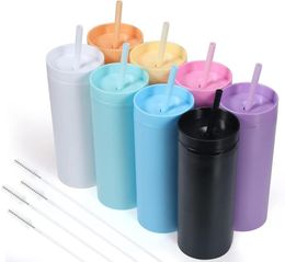 Fast Delivery Tumblers Cups Matte Pastel Colored Acrylic with Lids Straw DIY Gifts Reusable Cup for Cold Drinks Mugs Bulk 16 o2403478