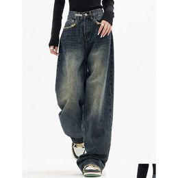 Women'S Plus Size Pants Womens Pant Vintage Streetwear Korean Baggy Cargo Jeans High Waist Straight Wide Leg Denim Trousers Fairy Gru Dhni7