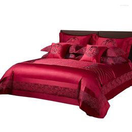 Bedding Sets Red Embroidered Silk Bed Sheet Four-Piece Set All Cotton Pure Comforter