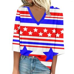 Women's T Shirts Shirt Blouse Casual Loose 3/4 Sleeve Print V Neck Tops T-Shirts Tee Fashionable And Simple Women