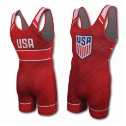 Sets/Suits USA Red Wrestling Singlets Tummy Control Wear GYM Sleeveless Triathlon PowerLifting Clothing Swimming Running Skinsuit