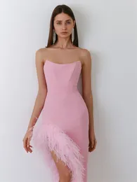 Party Dresses Feather Split Women Mid-Length Evening Dress Boat Neck Sleeveless Gown Multiple Colours Mid Waist Prom Spicy In Stock