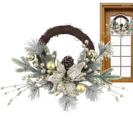 Decorative Flowers Winter Christmas Wreath Gold Ball Ornaments Wreaths For Front Door Window Wall Decoration Garland Ornament