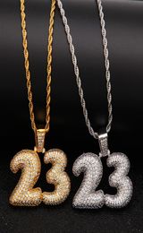 Men Custom bubble letter Number 23 Pendant Necklace Hip Hop Full Iced Out Cubic Zirconia gold sliver CZ Stone8049907