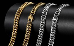 Hip Hop Cuban Link Chain Necklace 18K Real Gold Plated Stainless Steel Metal Necklace for Men 4mm 6mm 8mm5525672