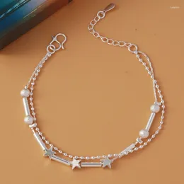 Charm Bracelets 925 Silver Plated Double Layer Chain Bead Star Bracelet For Women &Bangle Wedding Jewellery Gift SL026