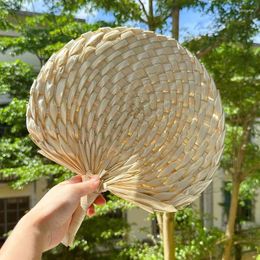 Decorative Figurines Bedroom Wedding Background Living Room Decoration Hand Woven Summer Round Fan Craft Chinese Style Portable Natural